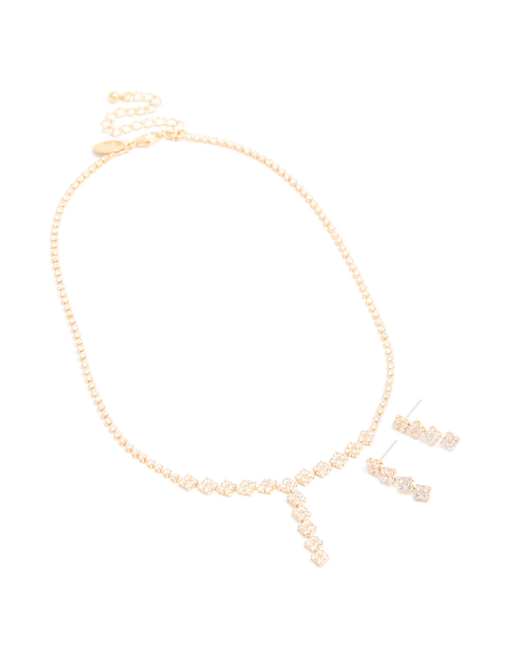 Gold Plated Cubic Zirconia Necklace & Drop Earrings Set