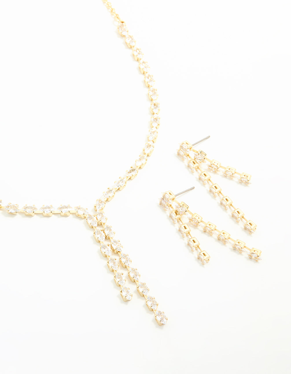 Gold Plated Double Drop Necklace & Earrings Set