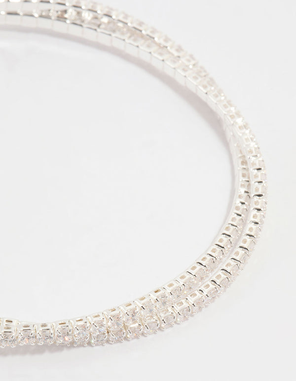 Silver Plated Cubic Zirconia Cup Chain Wrist Cuff