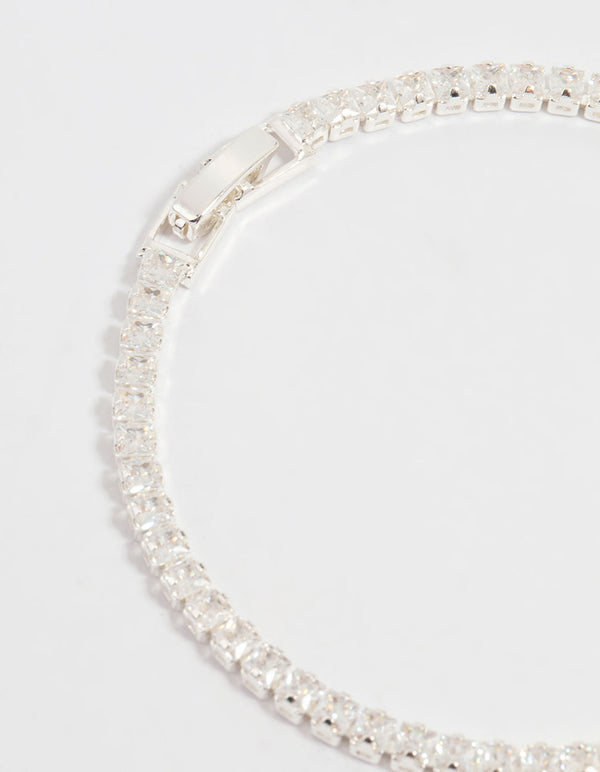 Silver Plated Cubic Zirconia Baguette Tennis Bracelet