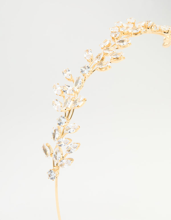 Gold Cubic Zirconia Marquise & Round Leaf Headband