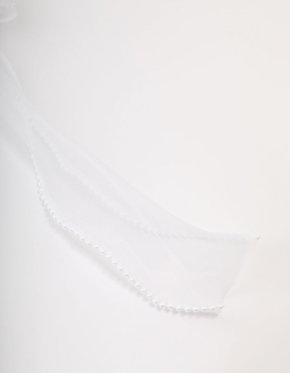 White Organza Fabric & Pearl Bow Hair Clip