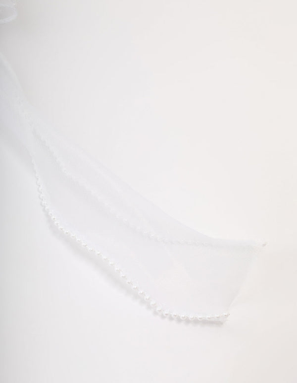 White Organza Fabric & Pearl Bow Hair Clip
