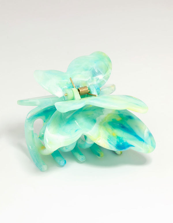 Green Marble Acrylic Butterfly Claw Clip