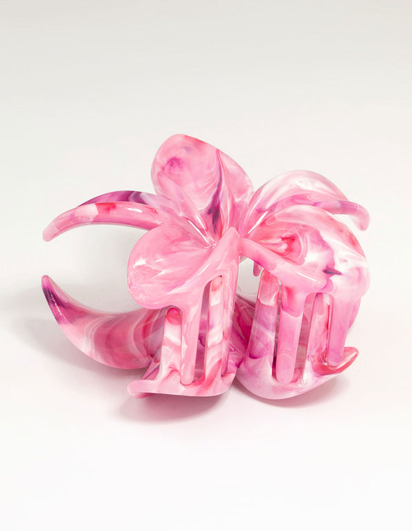 Pink Marble Frangipani Claw Clip