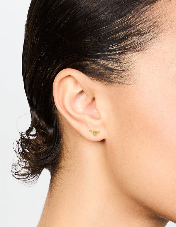 Gold Plated Sterling Silver Cubic Zirconia Bee Stud Earrings