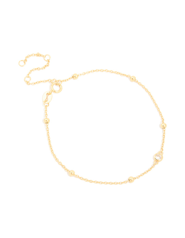 Gold Plated Sterling Silver Cubic Zirconia Station Bracelet