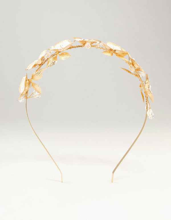 Gold Pearl & Painted Flowers Headband