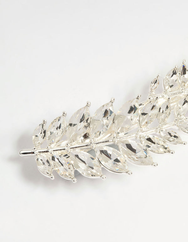 Silver Diamante Double Cross Leaf Hair Clip
