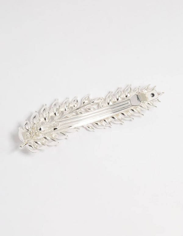 Silver Diamante Double Cross Leaf Hair Clip