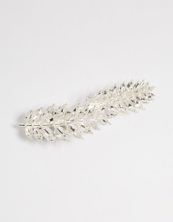 Silver Diamante Double Cross Leaf Hair Clip