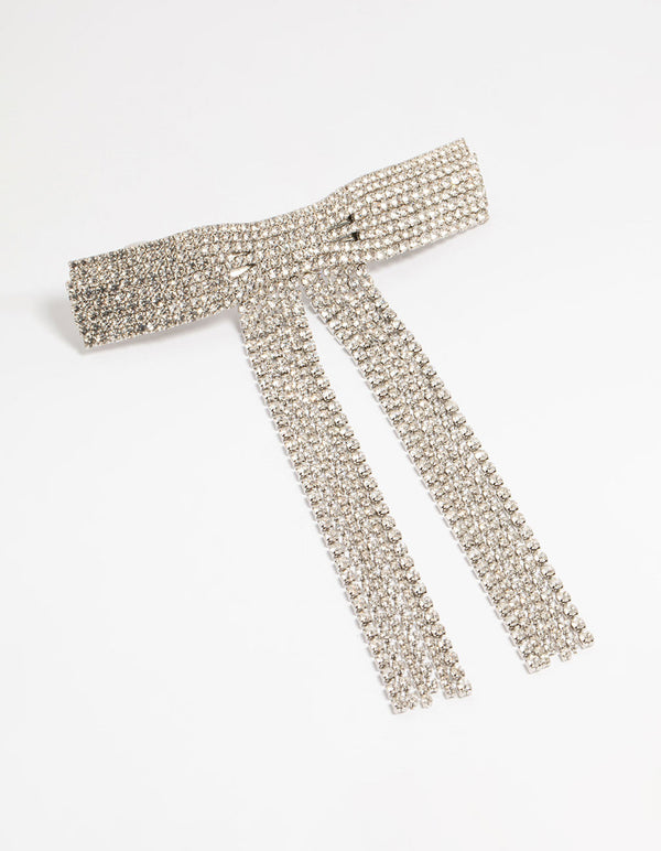 Silver Diamante Dangly Bow Hair Clip