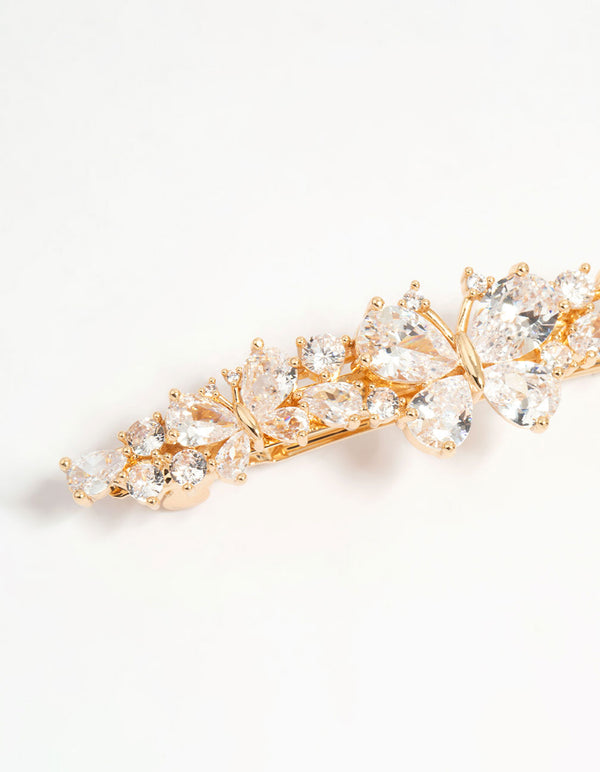Gold Cubic Zirconia Butterfly Cluster Hair Clip