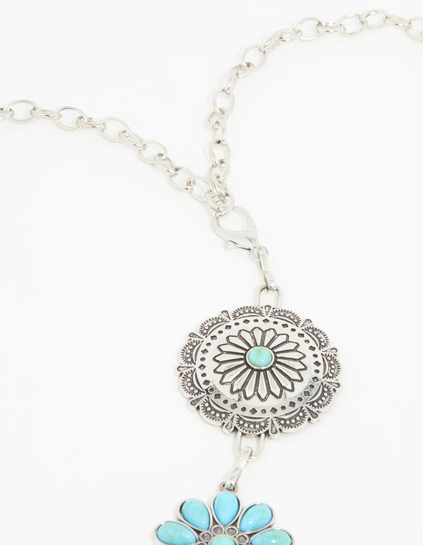 Silver & Turquoise Stone Boho Flower Ornate Belt