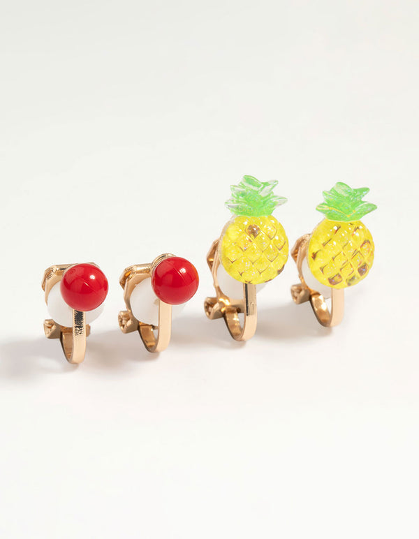 Kids Gold Tutti Frutti Clip On Earrings 6-Pack