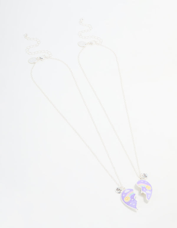 Kids Silver Rainbow Heart BFF Necklace Set