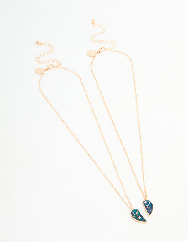 Kids Gold Big & Lil Sis Mood Pendant Necklace Set