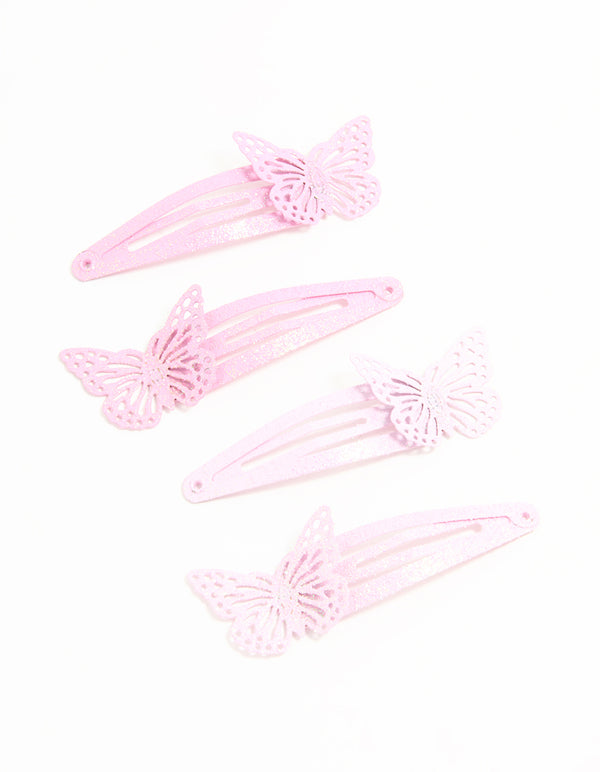 Kids Pink Coated Metal Butterfly Hair Clips 4-Pack