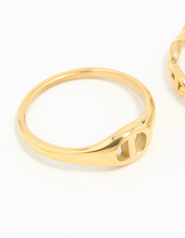 Waterproof Gold Plated Stainless Steel Link Stacking Rings 2-Pack