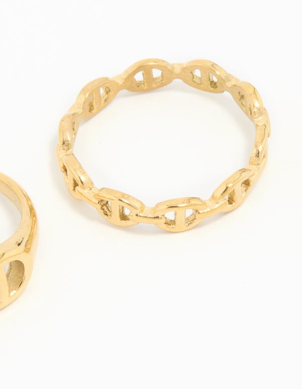 Waterproof Gold Plated Stainless Steel Link Stacking Rings 2-Pack