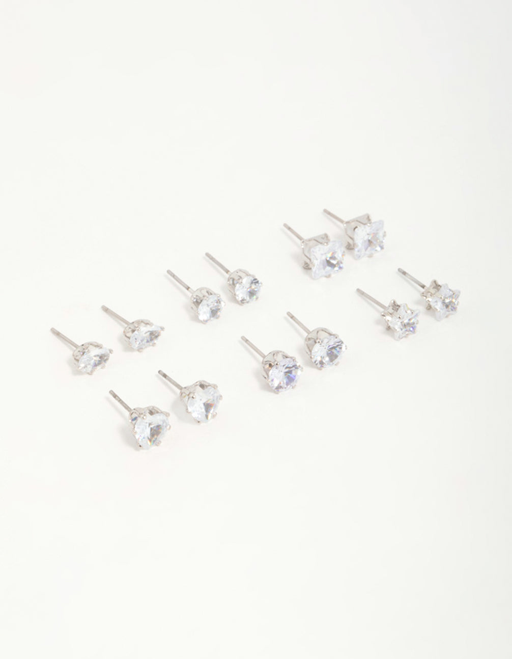 Silver Diamante Geometric Stud Earrings 6-Pack