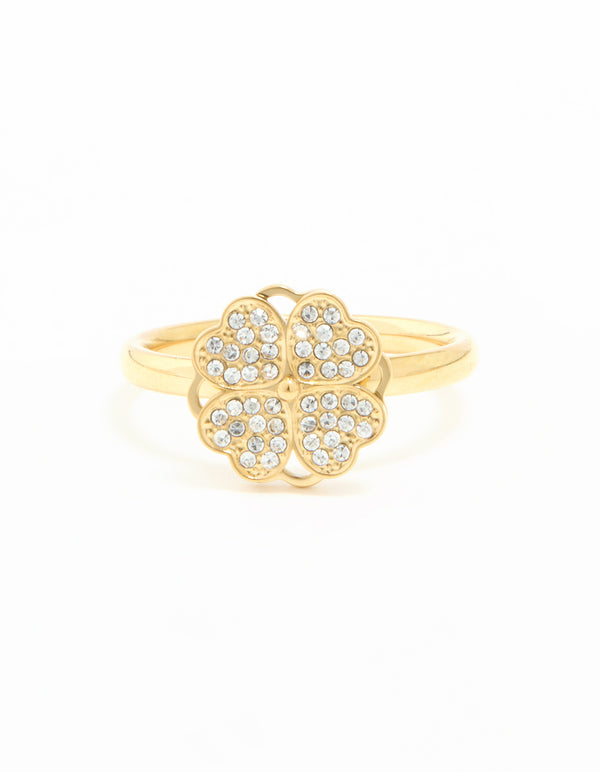 Waterproof Gold Plated Stainless Steel Lucky Clover Ring