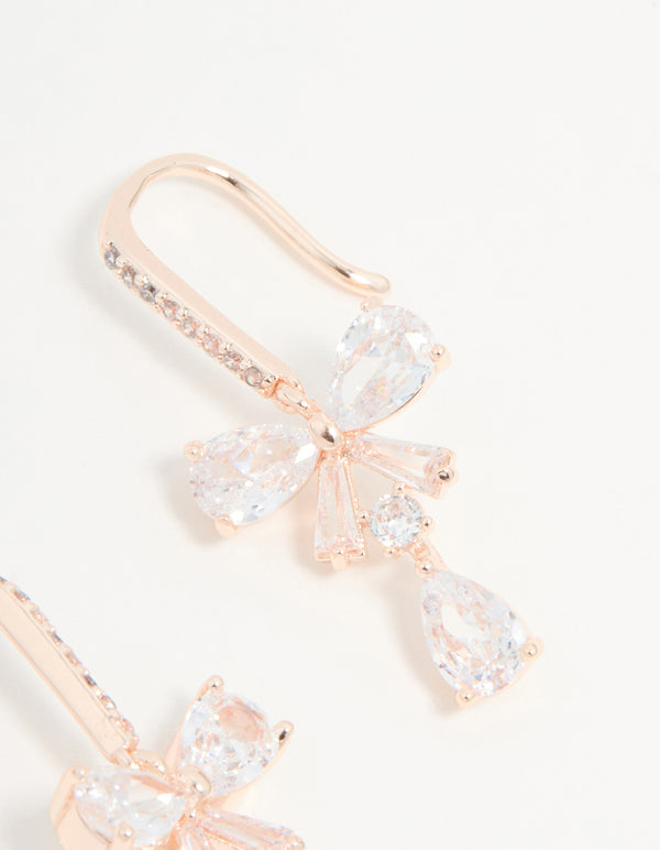 Rose Gold Plated Cubic Zirconia Bow Drop Earrings