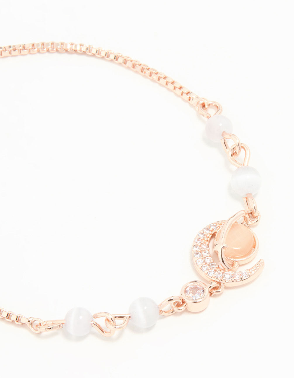 Rose Gold Plated Cubic Zirconia Moon Rose Quartz Toggle Bracelet