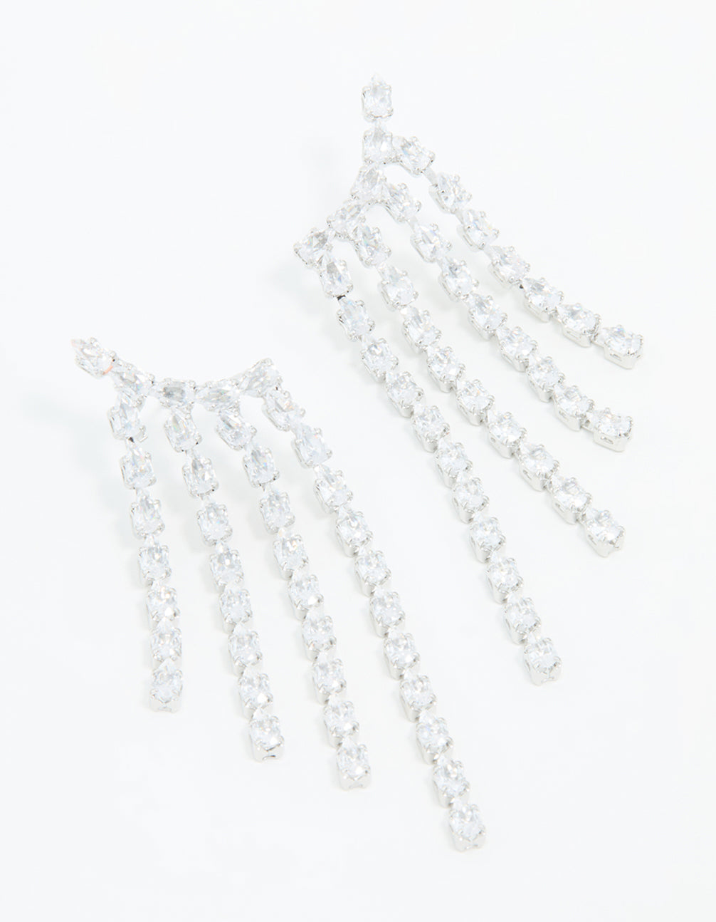 Silver Cubic Zirconia Long Pear Drop Earrings