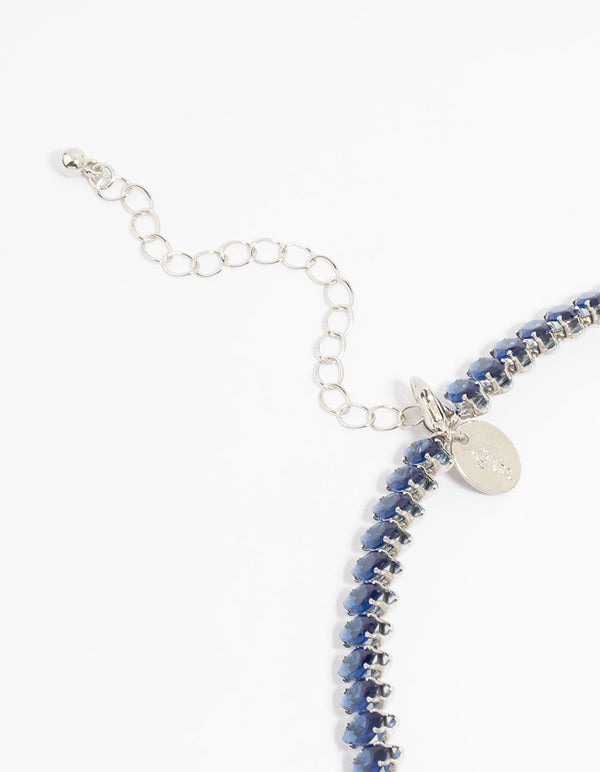 Silver Blue Cubic Zirconia Navette Choker Necklace