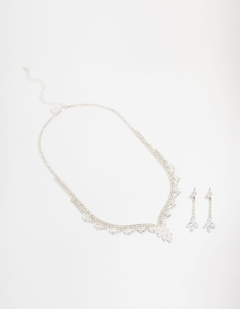 Silver Cubic Zirconia Geometric Pear V-Necklace & Earrings Set
