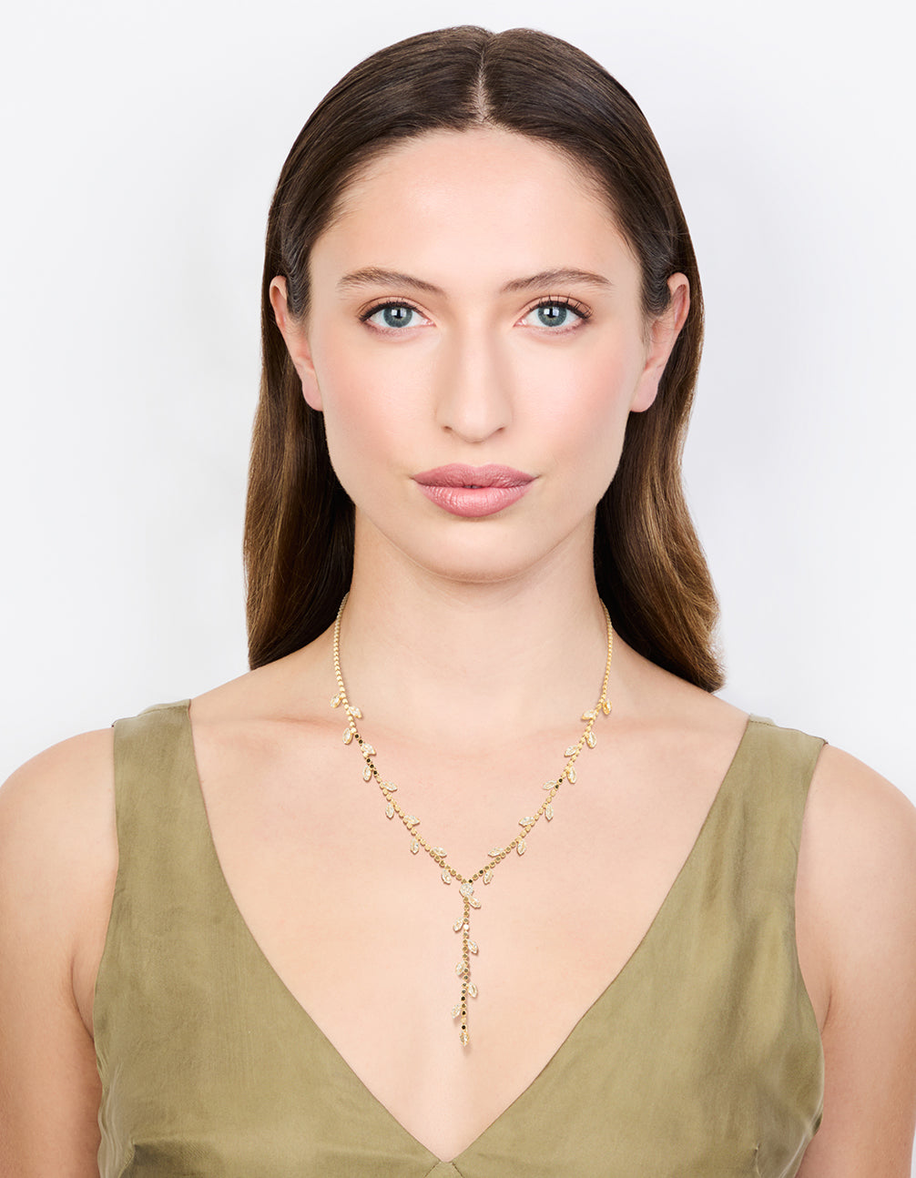 Gold Cubic Zirconia Leaf Y-Necklace