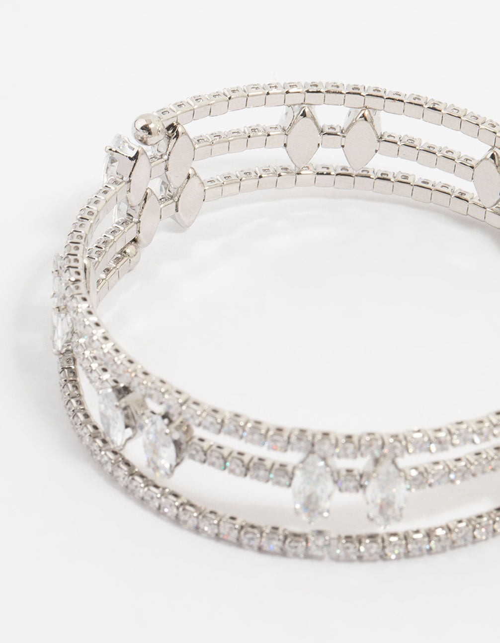 Silver Cubic Zirconia Marquise Wrap Bangle