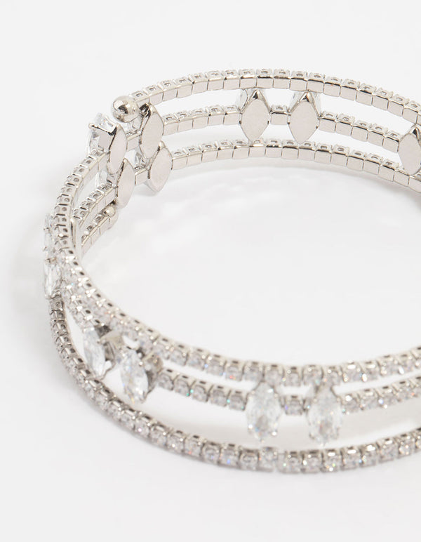Silver Cubic Zirconia Marquise Wrap Bangle