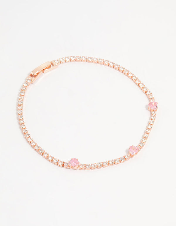Rose Gold Pink Cubic Zirconia Heart Bracelet