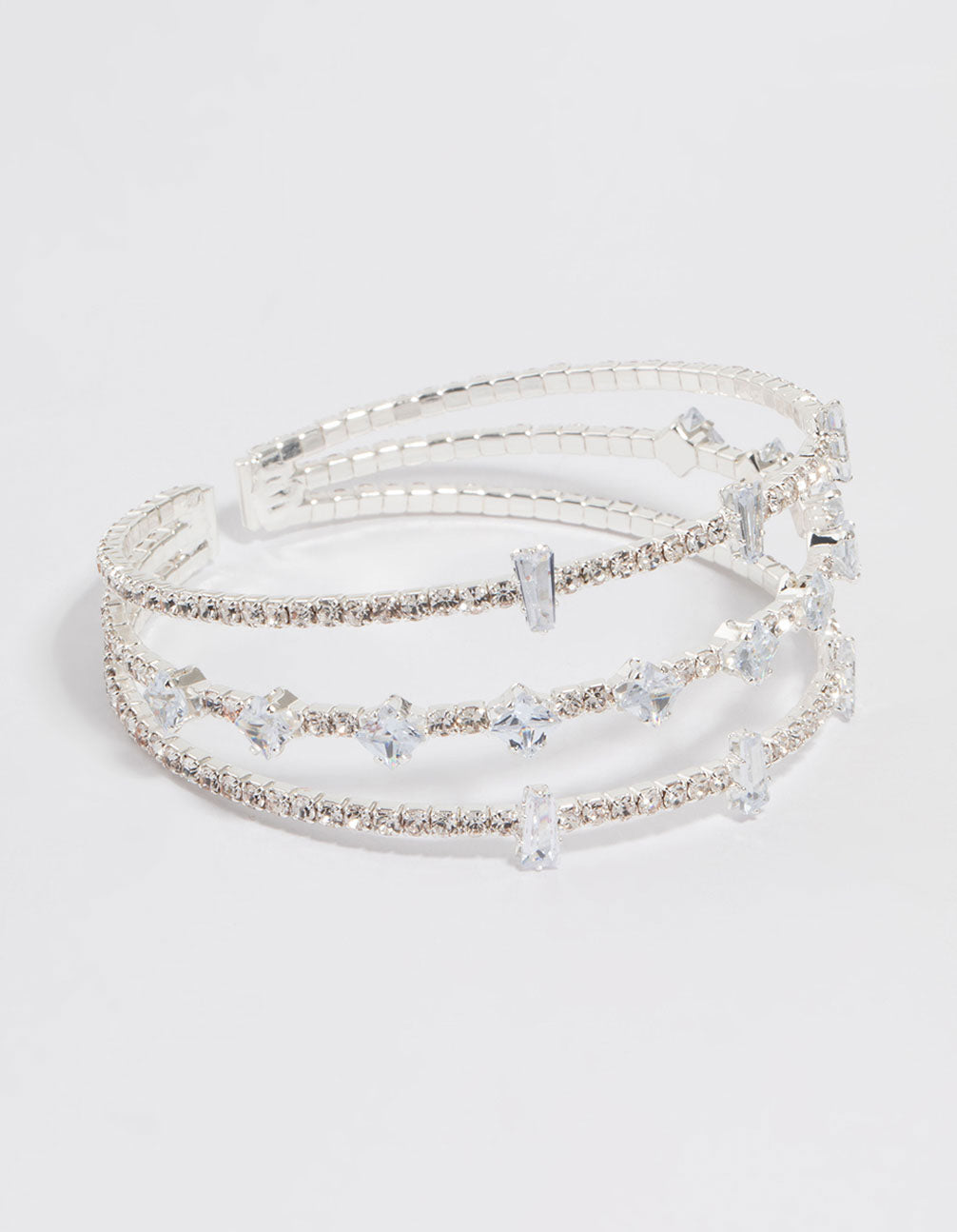 Silver Cubic Zirconia Layered Wrist Cuff