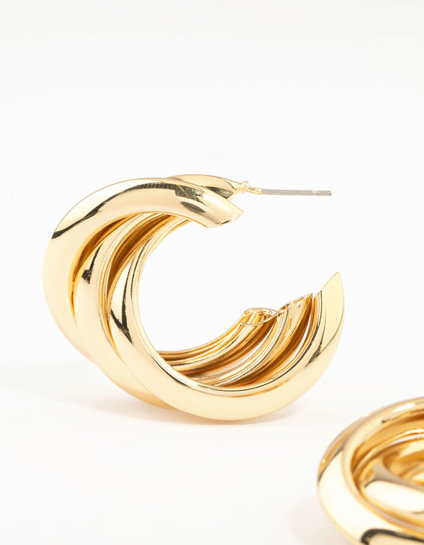 Gold Plated Thick Twisted Hoop Earrings