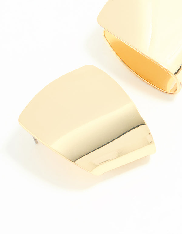 Gold Plated Smooth Folded Stud Earrings