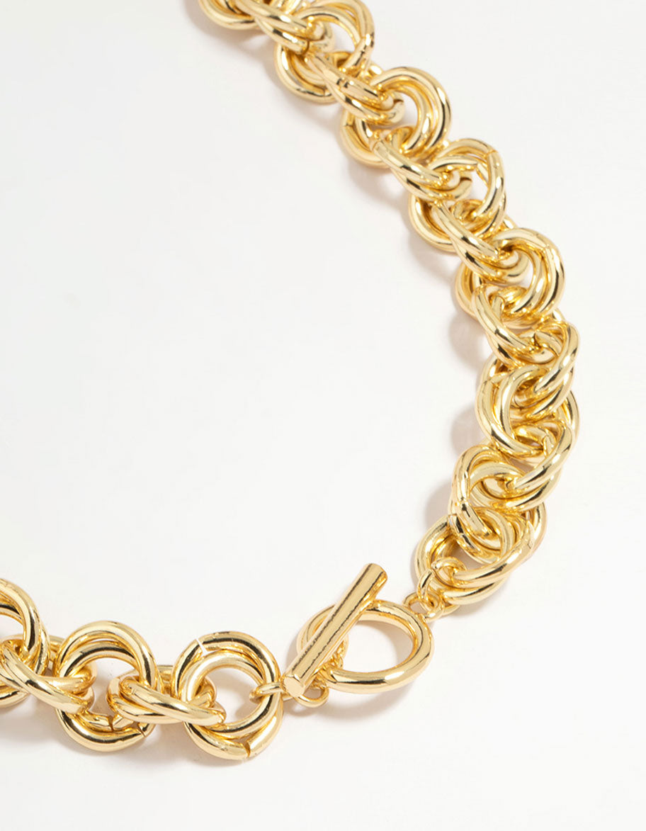 Gold Plated Double O Link Chain Necklace