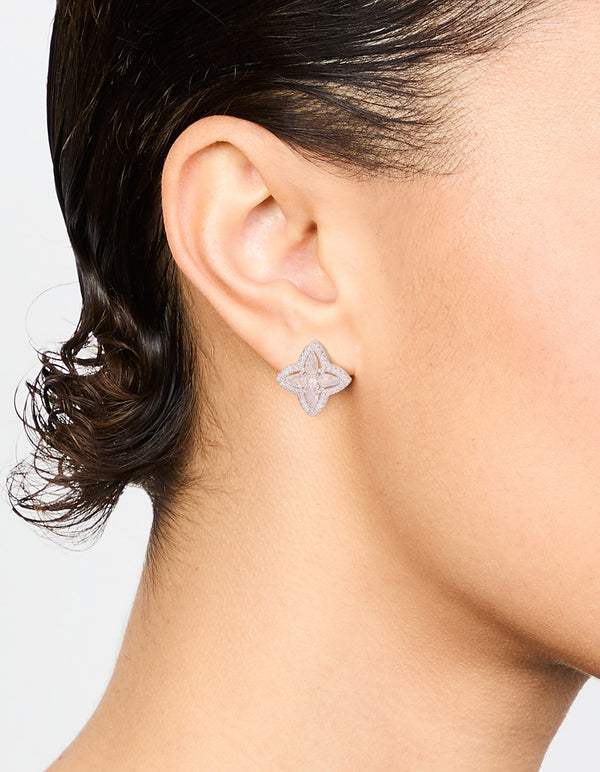 Silver Cubic Zirconia Marquise Flower Stud Earrings