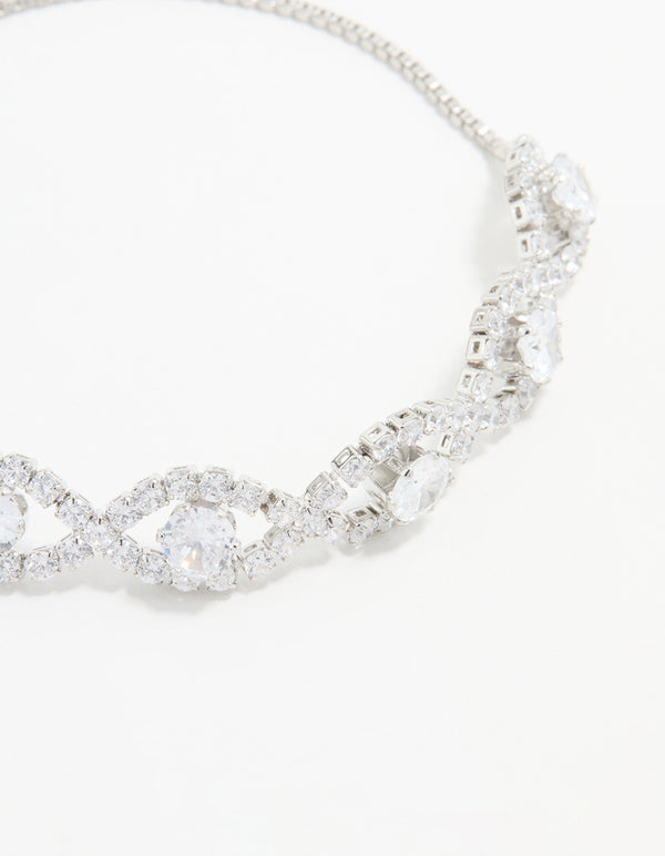 Silver Cubic Zirconia Evil Eye Toggle Bracelet