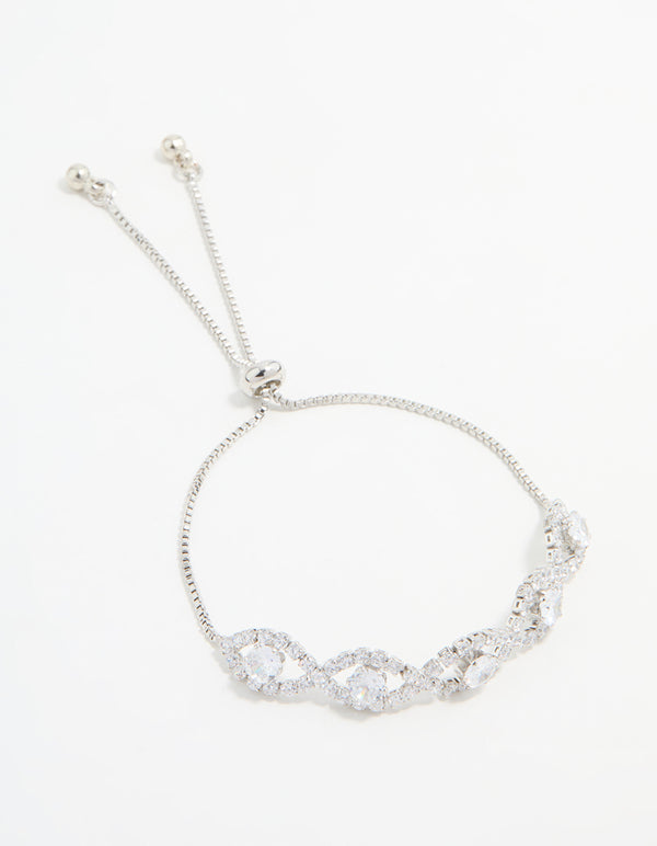 Silver Cubic Zirconia Evil Eye Toggle Bracelet