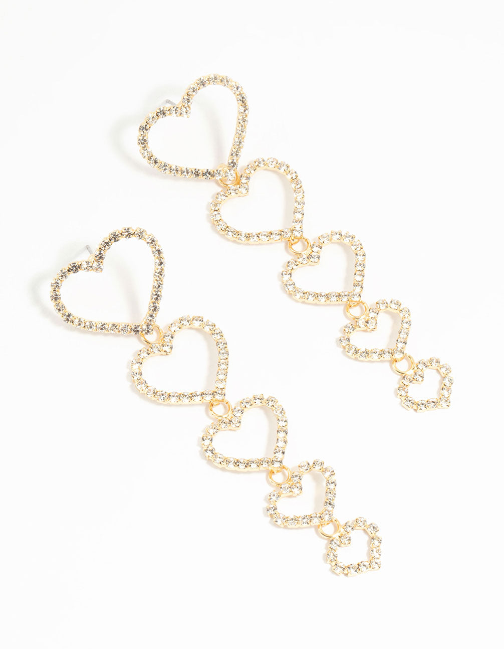Gold Diamante Hearts Drop Earrings