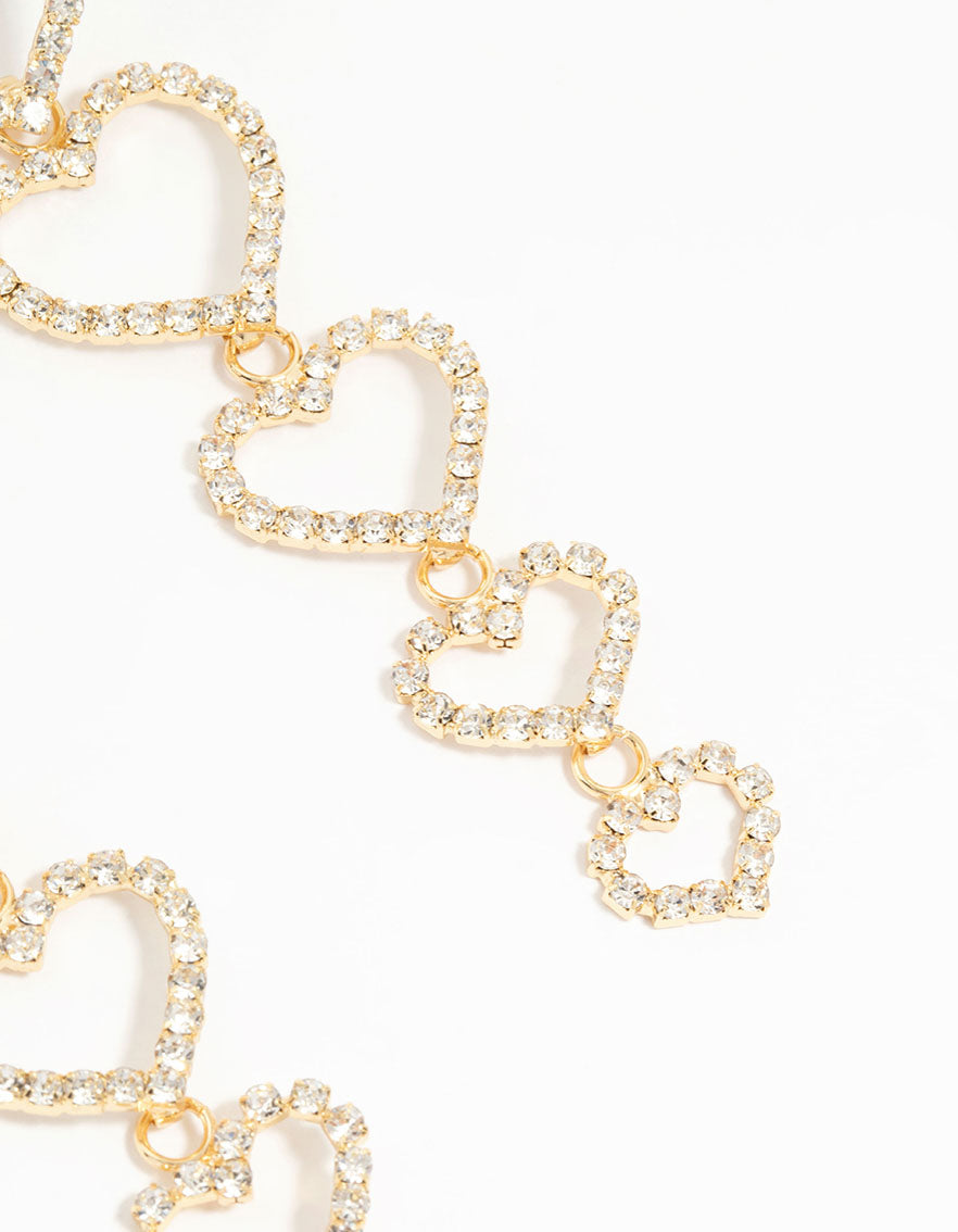 Gold Diamante Hearts Drop Earrings