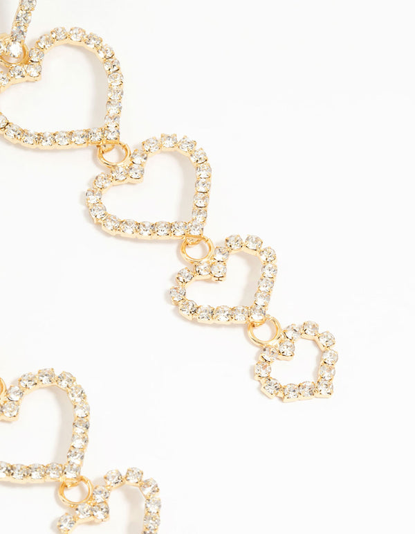 Gold Diamante Hearts Drop Earrings