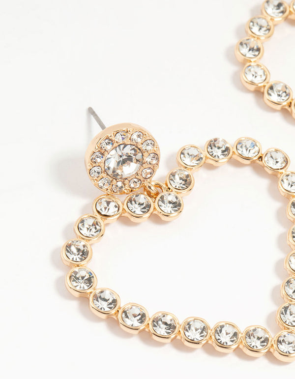 Gold Diamante Mega Heart Drop Earrings