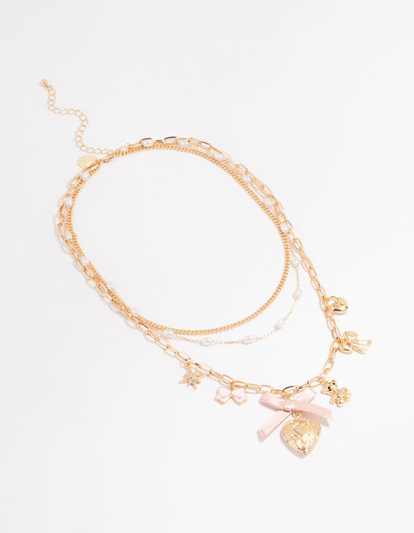Gold Heart Locket & Pearl Layered Necklace