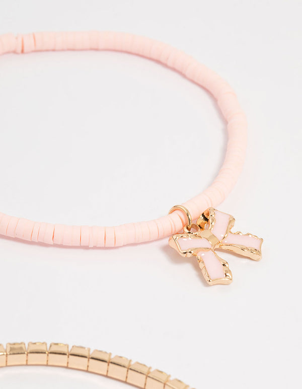 Gold Pearl & Bow Stretch Bracelets 5-Pack