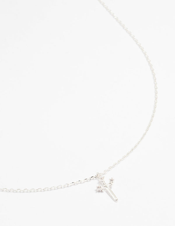 Silver Plated Cubic Zirconia Mini Cross Pendant Necklace