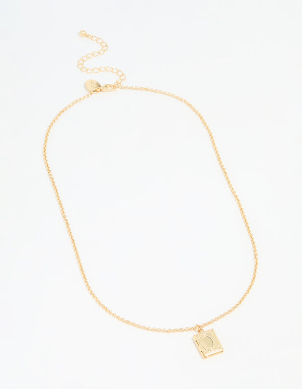 Gold Plated Rectangular Locket Pendant Necklace